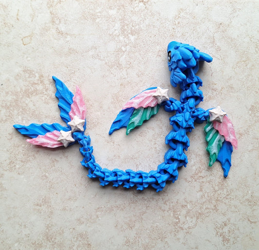 3D articulated blue green pink water dragon Mizu / 3d printed star dragon / 3d printed desk pet figurine fidget