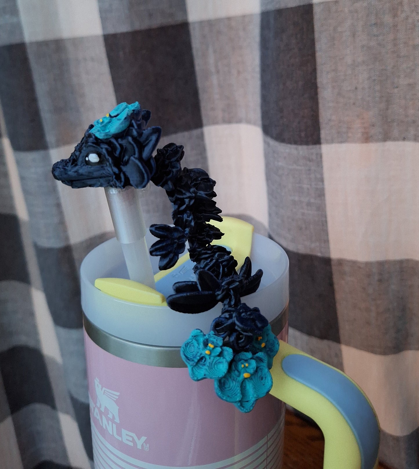 3D articulated iris flower dragon straw cap / 3d printed dragon animals / floral dragon tadling straw topper cover Fidget figurines
