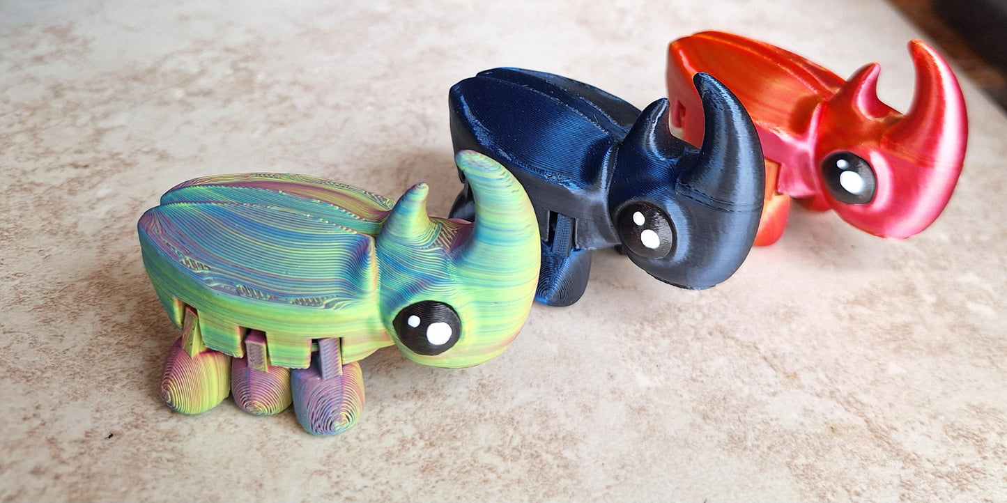 3D articulated green orange rainbow rhino beetle / 3d printed beetle bug/ 3d printed animals figurine knick knack Fidget