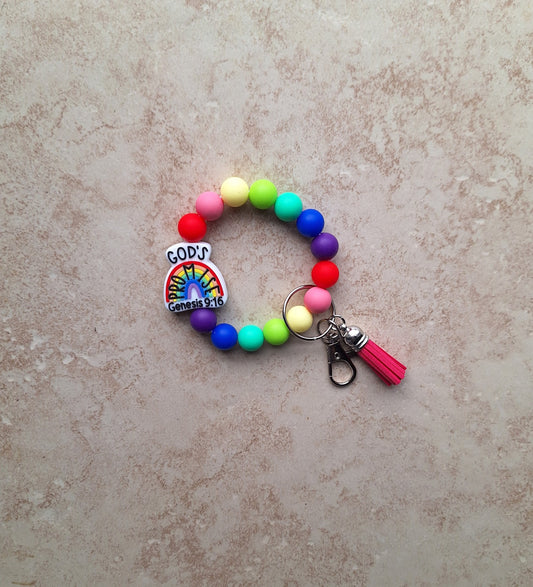 Silicone beaded wristlet keychain / God's promise rainbow silicone beaded wristlet keychain / religious faith bag accessories key chain gift