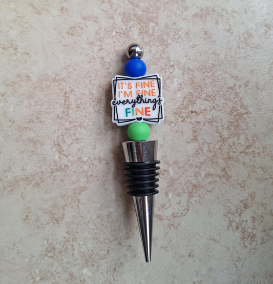 Silicone beaded it's fine I'm fine everything's fine wine stopper / anxiety beaded silicone wine stopper top wine accessories