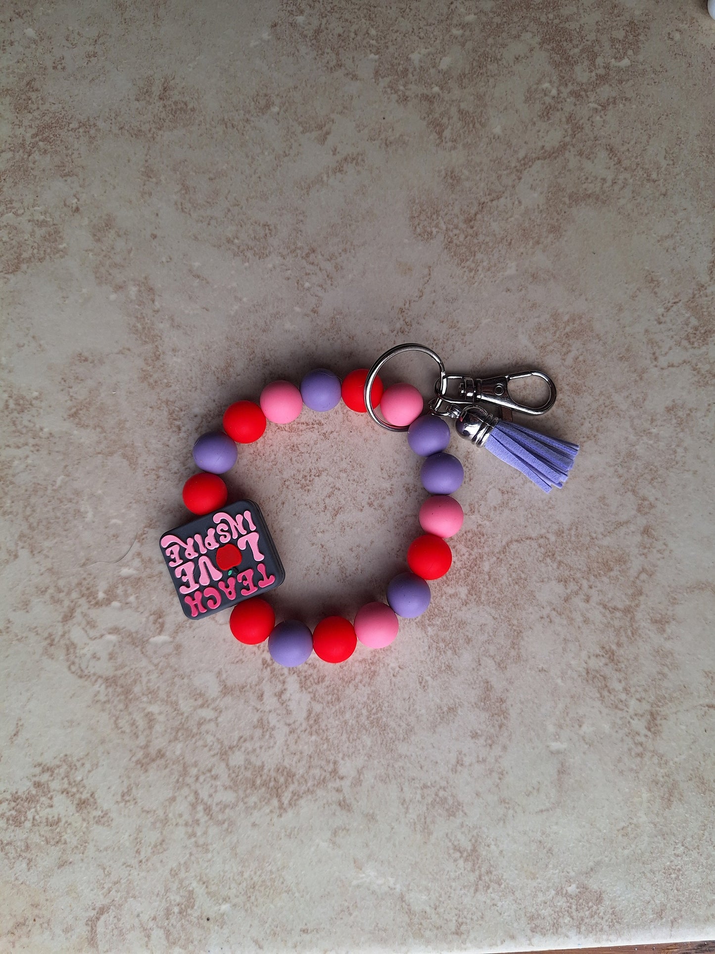 Silicone beaded wristlet keychain / teach love inspire silicone beaded wristlet keychain / teacher gift bag accessories key chain