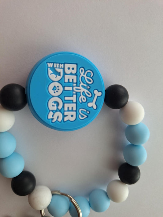 Silicone beaded wristlet keychain life is better with dogs / dog mom dad silicone beaded wristlet keychain / bag accessories key chain gift