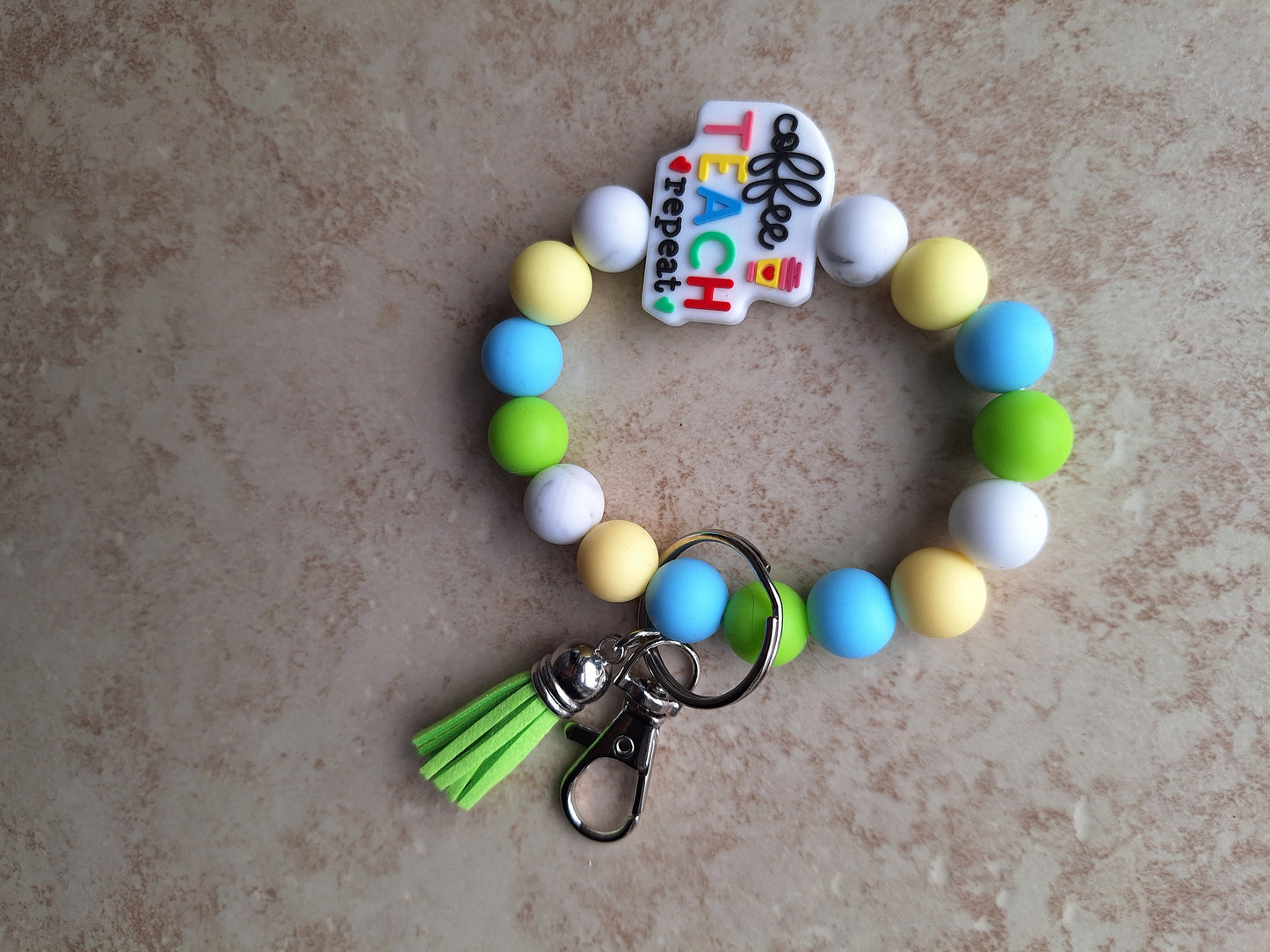 Silicone beaded wristlet keychain coffee teach repeat silicone beaded wristlet keychain / teacher gift bag accessories key chain