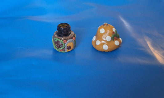 Polymer clay mushroom toadstool autumn jar / cottage core yellow brown fall clay mushroom necklace / functional necklace / pendant gift