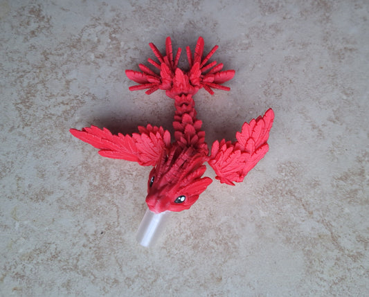 3D articulated flying serpent dragon straw cap / 3d printed dragon animals / serpent dragon tadling straw topper cover Fidget figurines