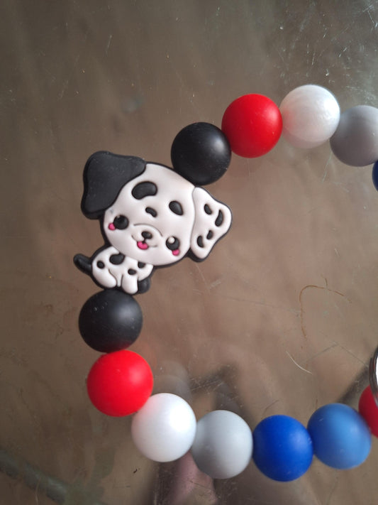 Silicone beaded wristlet keychain dalmatian / dog puppy silicone beaded wristlet keychain / dog mom bag accessories key chain gift