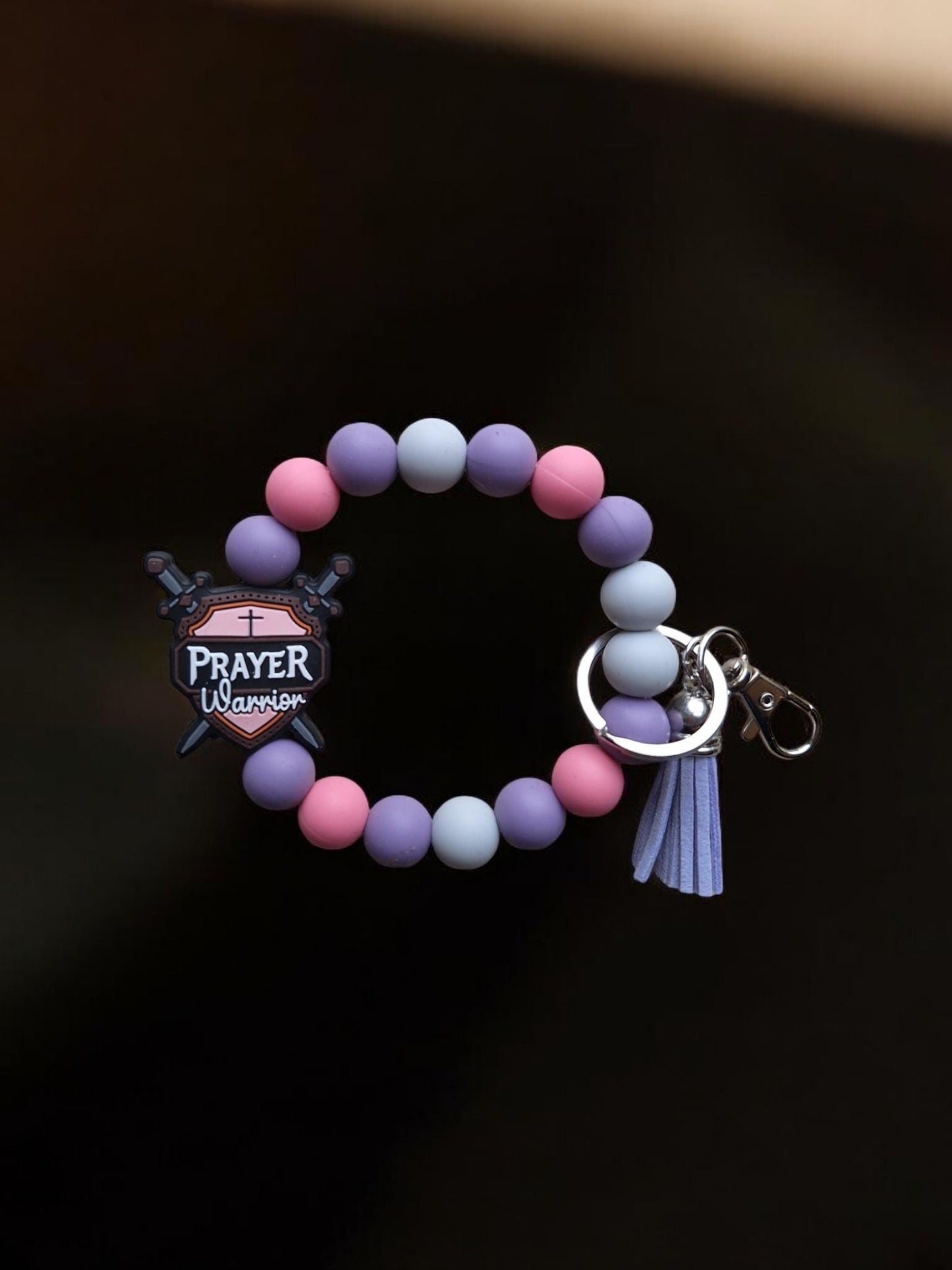 Silicone beaded wristlet keychain / prayer warrior silicone beaded wristlet keychain / religious faith bag accessories key chain
