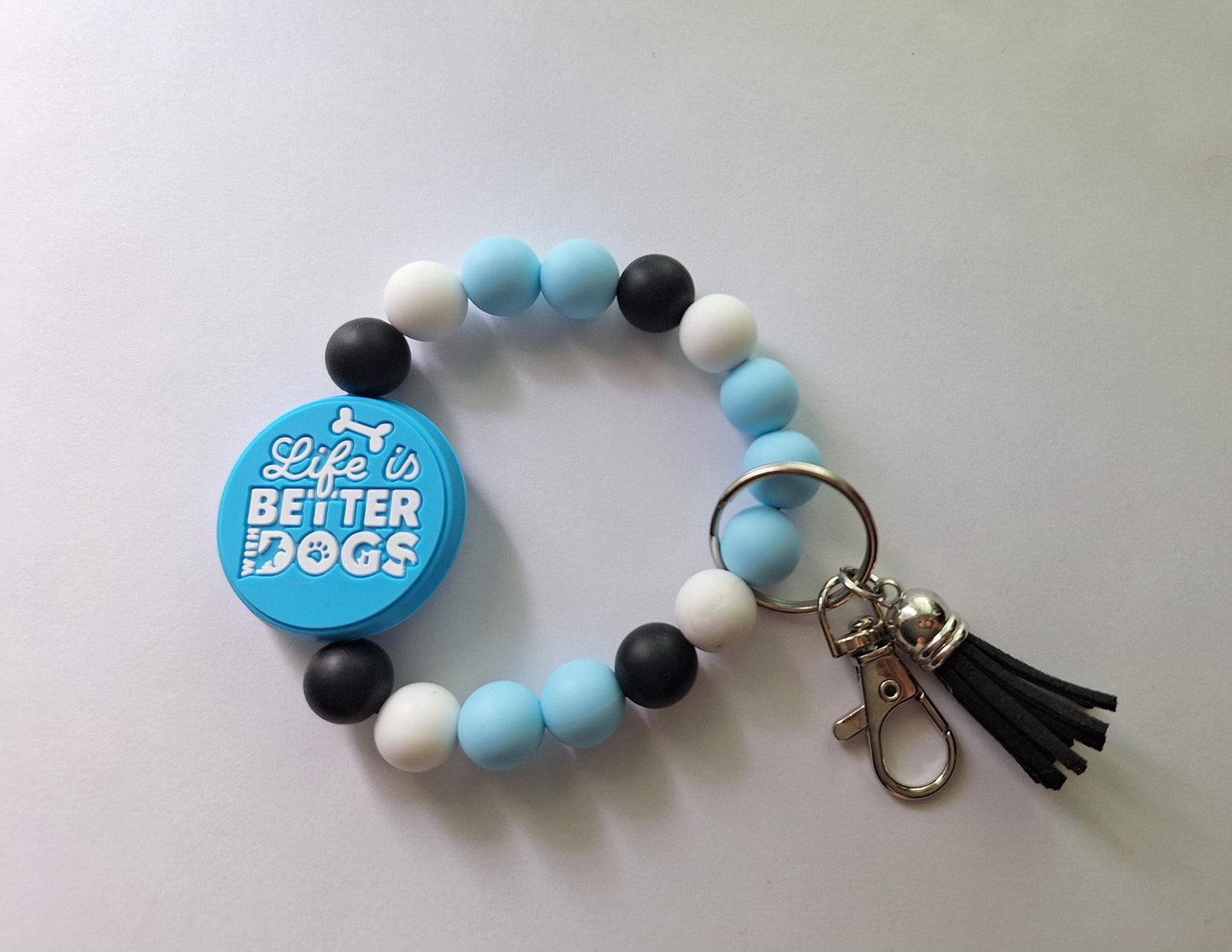 Silicone beaded wristlet keychain life is better with dogs / dog mom dad silicone beaded wristlet keychain / bag accessories key chain gift