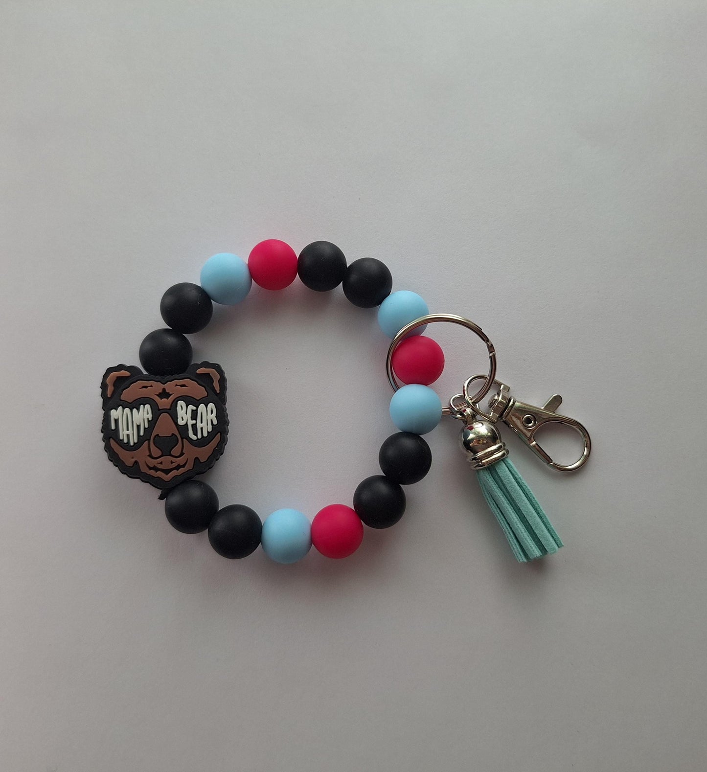 Silicone beaded wristlet keychain / mama bear silicone beaded wristlet keychain / mama bear glasses bag accessories key chain