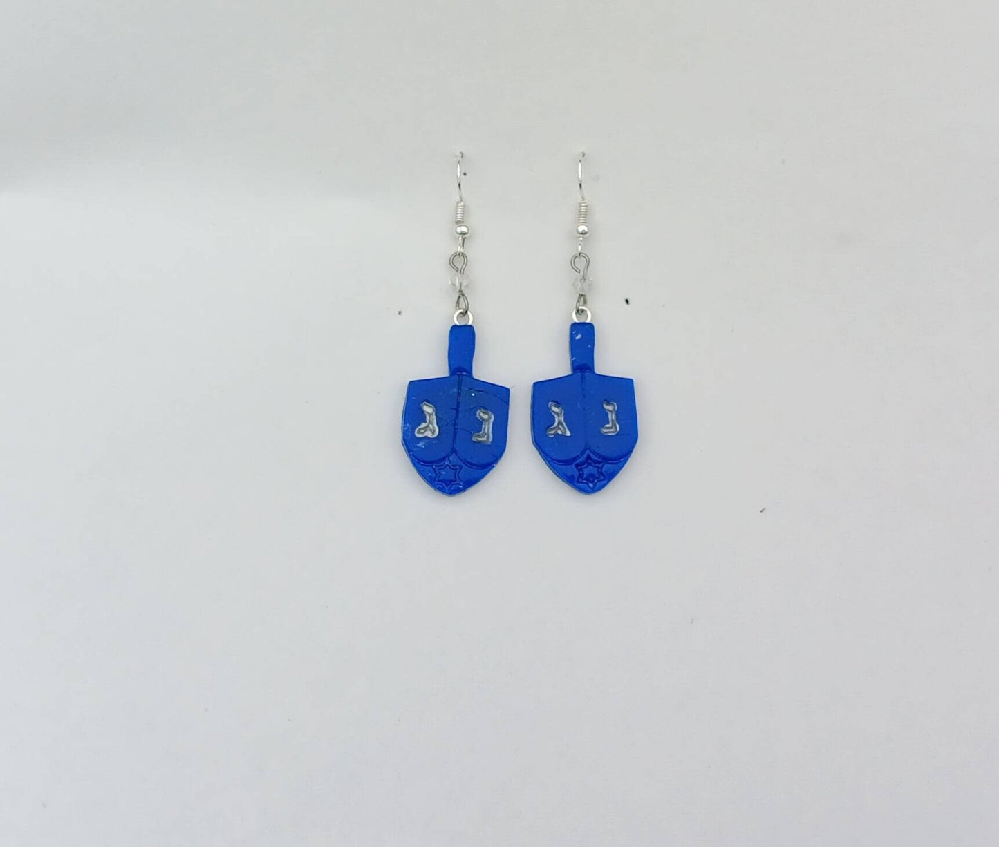 Kawaii blue silver dreidel earrings / clay dreidel dangle earrings / clay Hanukkah earrings / clay holiday Hanukkah jewelry