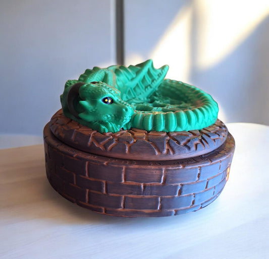 3D printed and painted dragon stone dice roller dice tower holder / 3d green dragon dice tower / 3d printed d20 dice tower roller