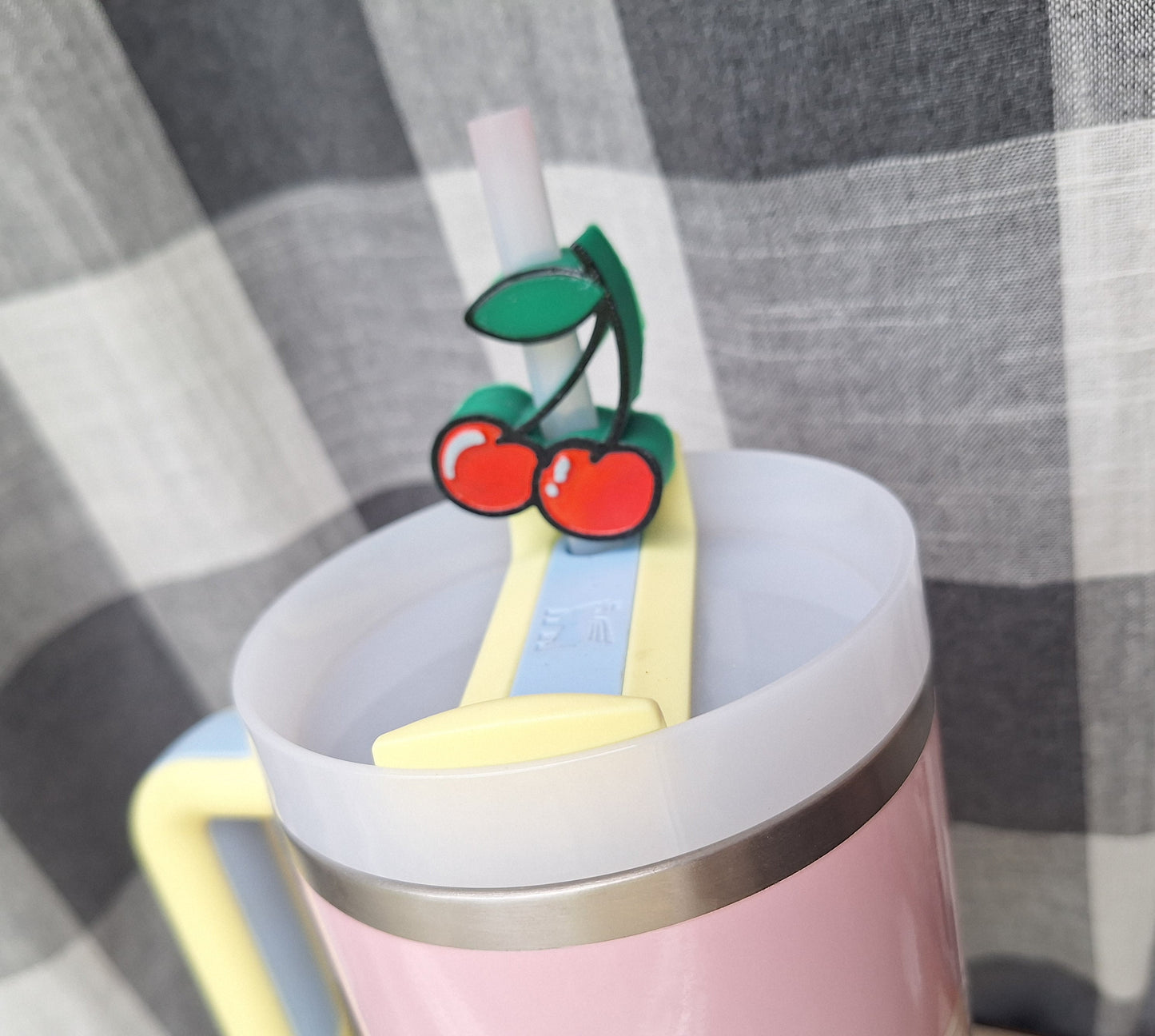 3D printed fruit cherry straw buddy charm tumbler accessories / tumbler charm straw buddy / kawaii red cherries straw topper charm