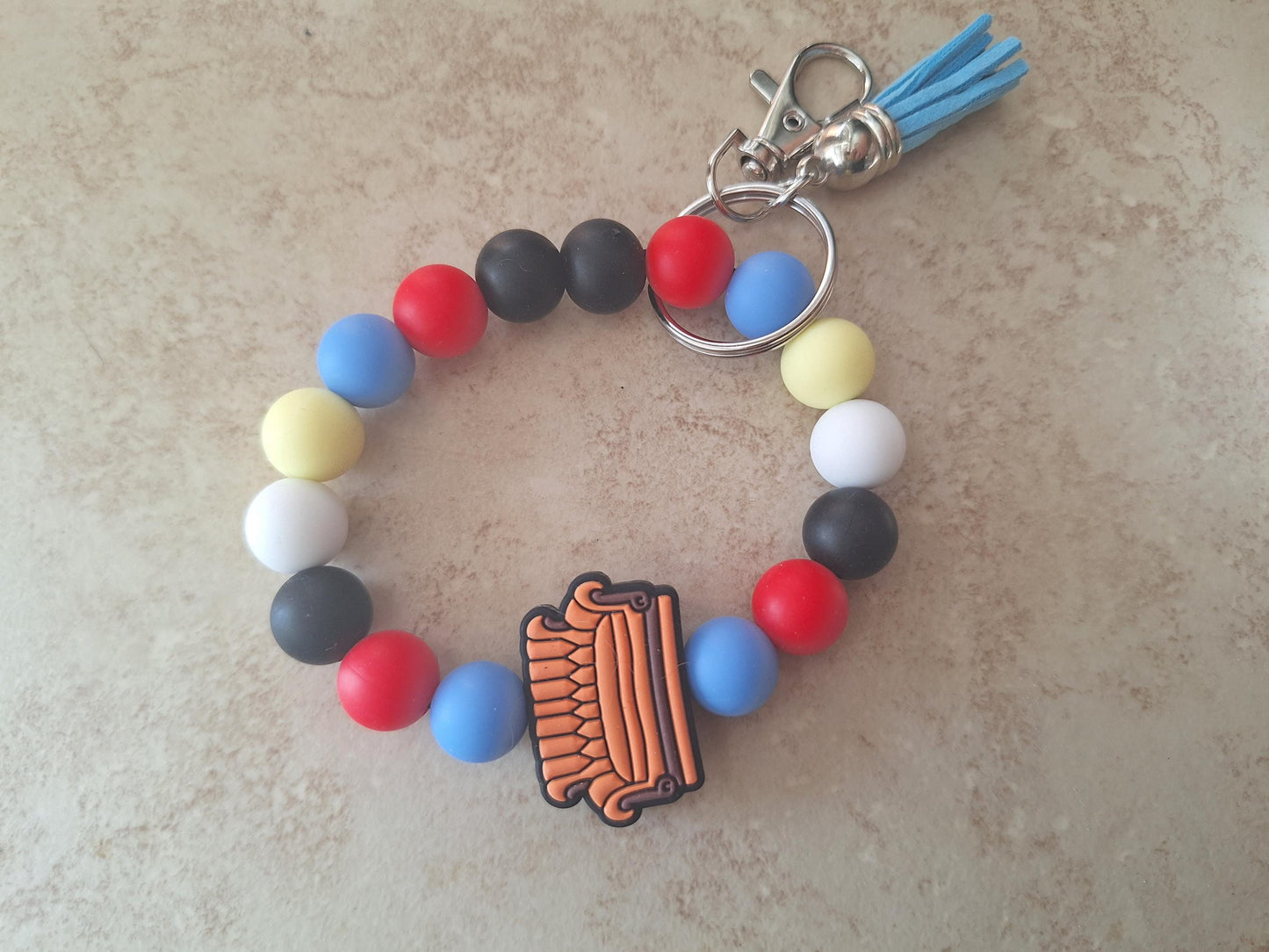 Silicone beaded wristlet keychain orange brown sofa couch beaded wristlet keychain / colorful bag accessories key chain