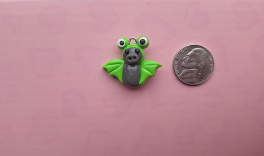 Kawaii frog bat charm / polymer clay holiday charms / clay charm jewelry / bat charm stitch marker progress keeper