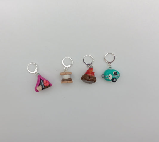 Stitch markers set 4 happy camper bundle / summer spring adventure stitch markers / camping stitch markers / set of four tent smore