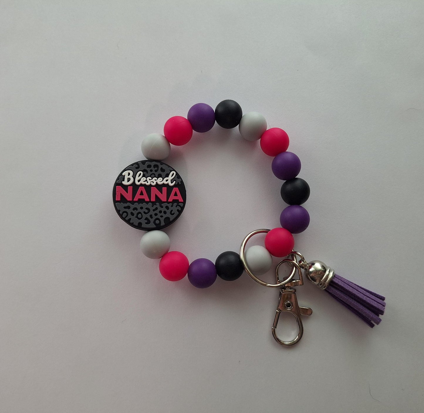 Silicone beaded wristlet keychain / blessed nana silicone beaded wristlet keychain / leopard print bag accessories key chain