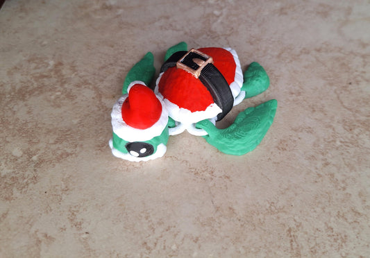 3D articulated santa christmas turtle / 3d printed turtle animals / holiday snow turtle knick knack Fidget figurines