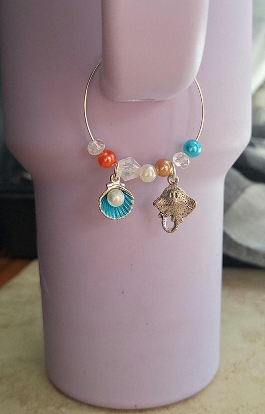 kawaii beach shell sea manta ray stingray charm tumbler accessories tumbler charm buddy / sting ray manta ocean tumbler handle charm