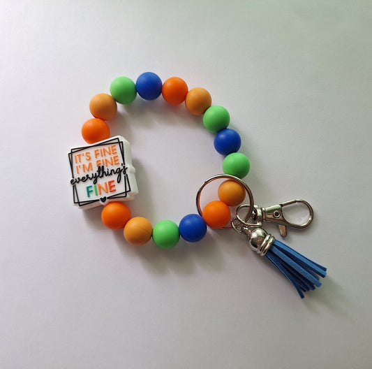 Silicone beaded wristlet keychain it's fine I'm fine everything's fine / silicone beaded wristlet keychain / bag accessories key chain gift