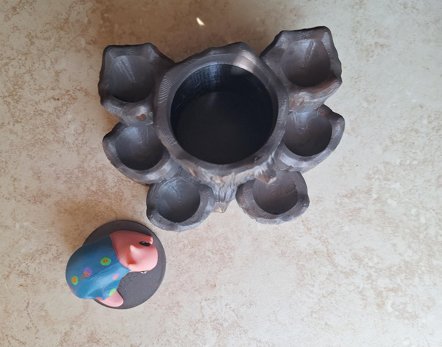 3D printed and painted snail on tree stump dice holder trinket organization storage box / snail dice buddy display / 3d print d20 dice tower