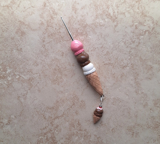 Polymer clay ice cream cone dessert food crochet hook