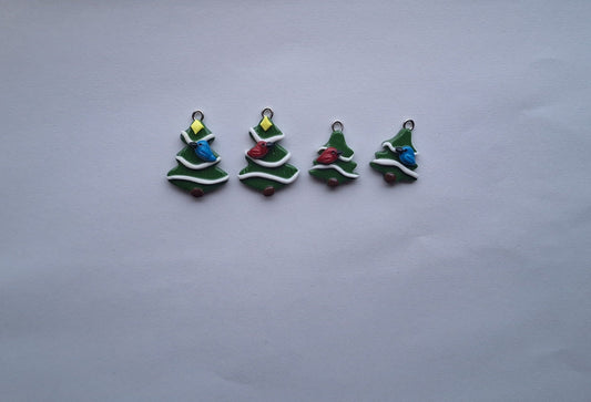 Kawaii Christmas tree charms / polymer clay tree charms / kawaii holiday jewelry / holiday pine tree cardinal blue jay charms stitch marker
