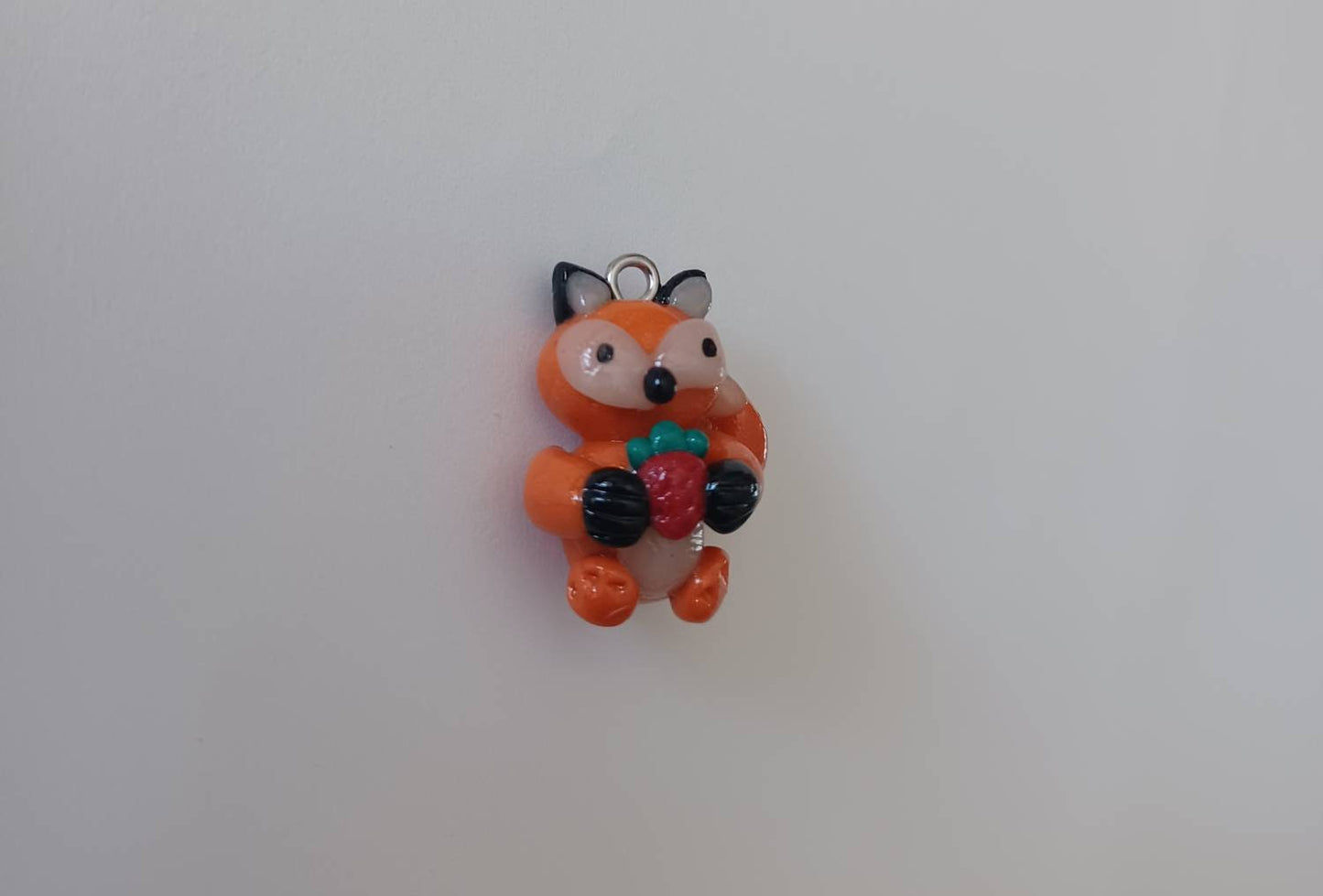 Kawaii fox charms / polymer clay fox with strawberry charms / kawaii animal charms / kawaii fox jewelry / orange red fox clay