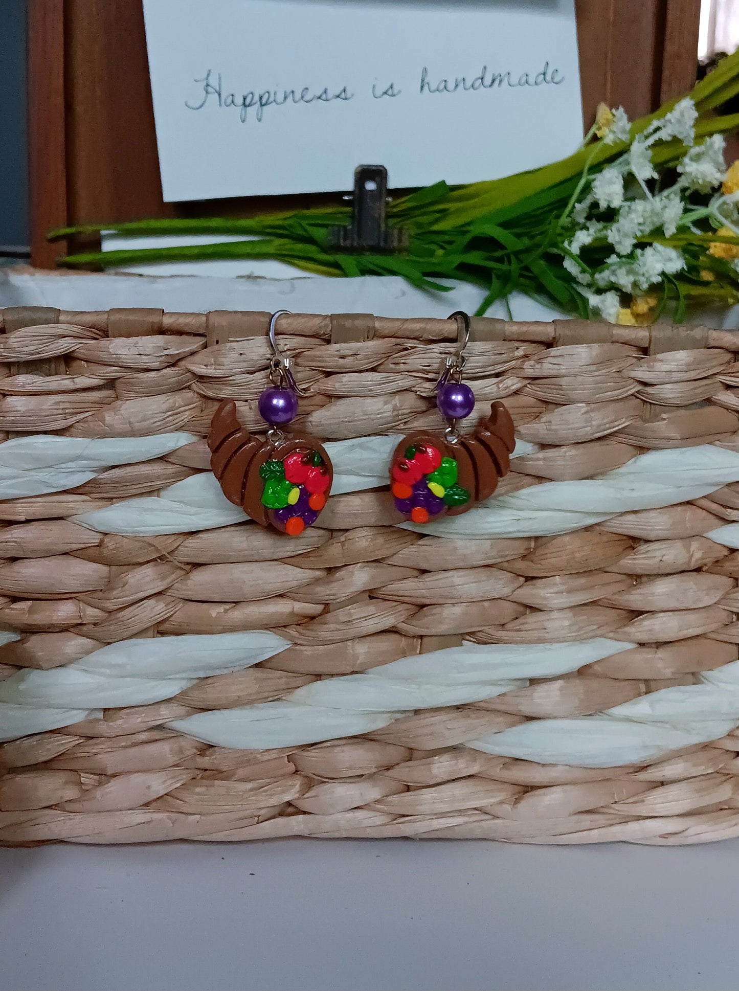 Kawaii cornucopia earrings / polymer clay thanksgiving cornucopia earrings / kawaii Thanksgiving holiday jewelry / holiday earrings