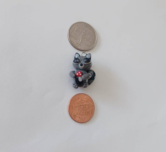 Kawaii raccoon charms / polymer clay raccoon with mushroom charms / kawaii animal charms / kawaii raccoon jewelry