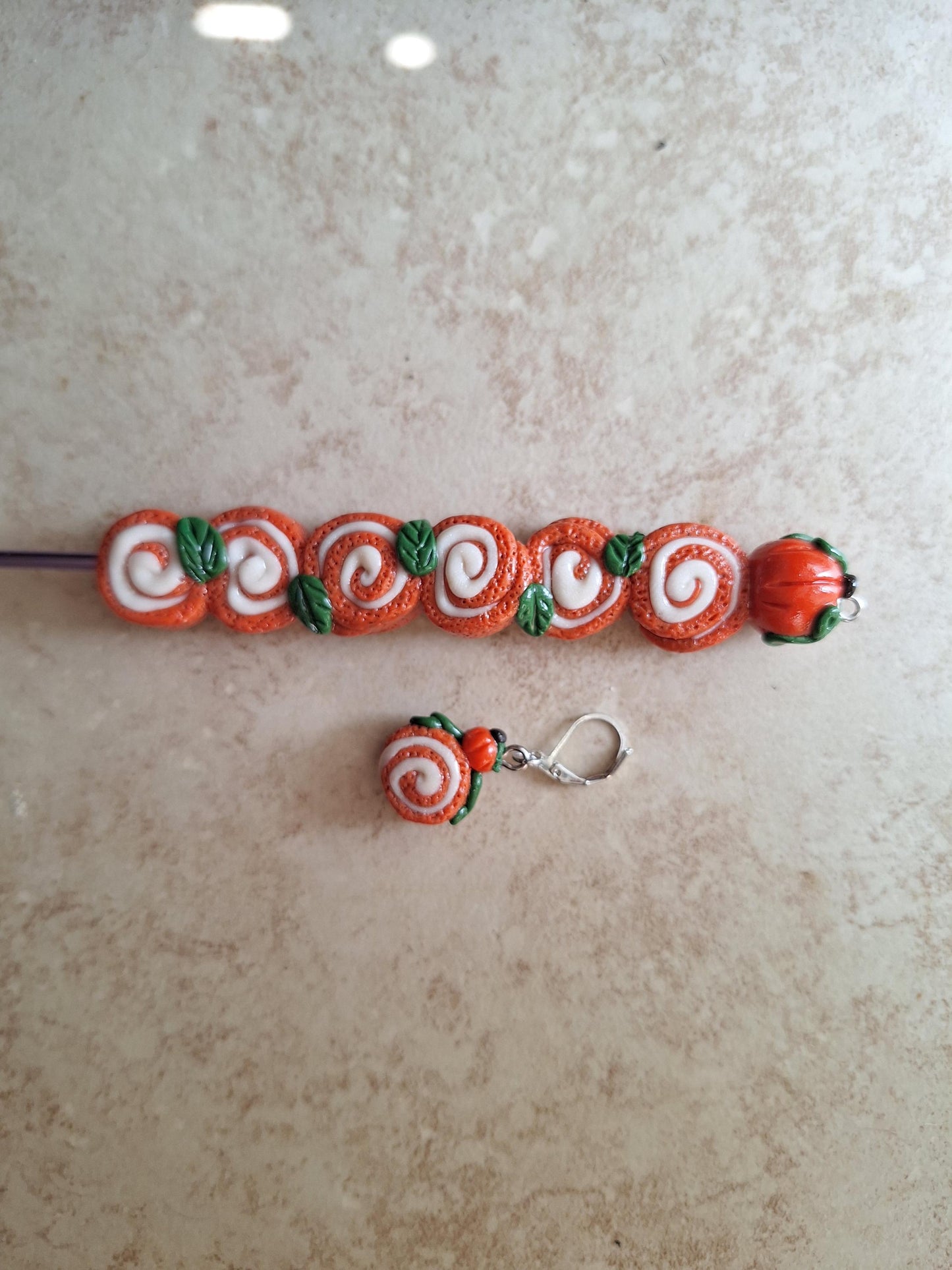 Polymer clay autumn pumpkin roll dessert food crochet hook
