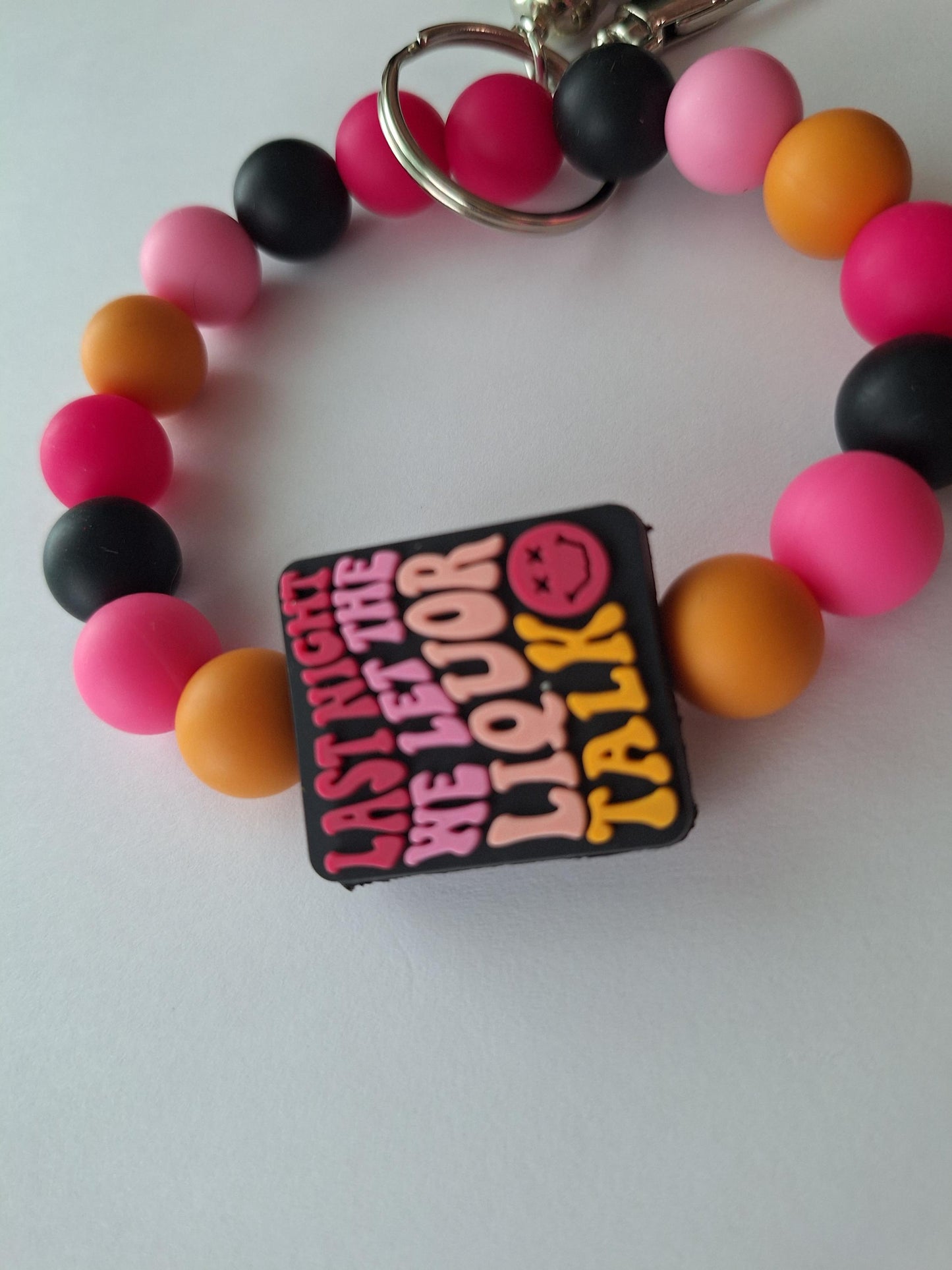 Silicone beaded wristlet keychain last night we let the liquor talk / silicone beaded wristlet keychain / bag accessories key chain gift