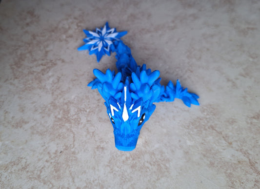 3D articulated blue snow dragon straw cap / 3d printed dragon animals / Ice snow winter dragon straw topper cover Fidget figurines