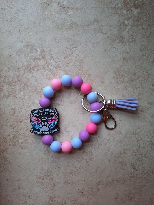 Silicone beaded wristlet keychain not all angels have wings / dog mom dad silicone beaded wristlet keychain / bag accessories key chain gift