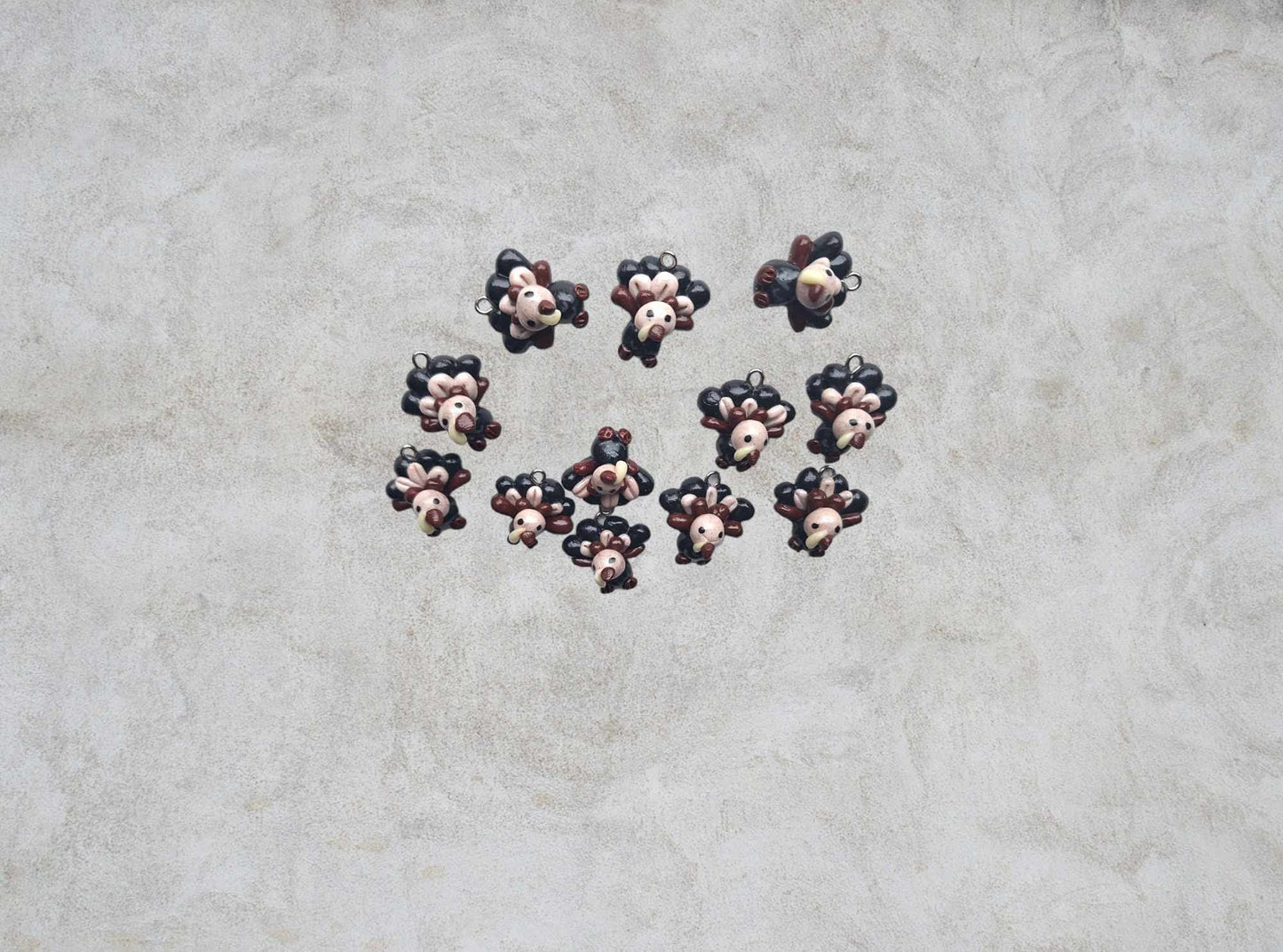 Kawaii turkey charms / polymer clay turkey bird charms / clay holiday charms / clay thanksgiving turkey jewelry stitch marker