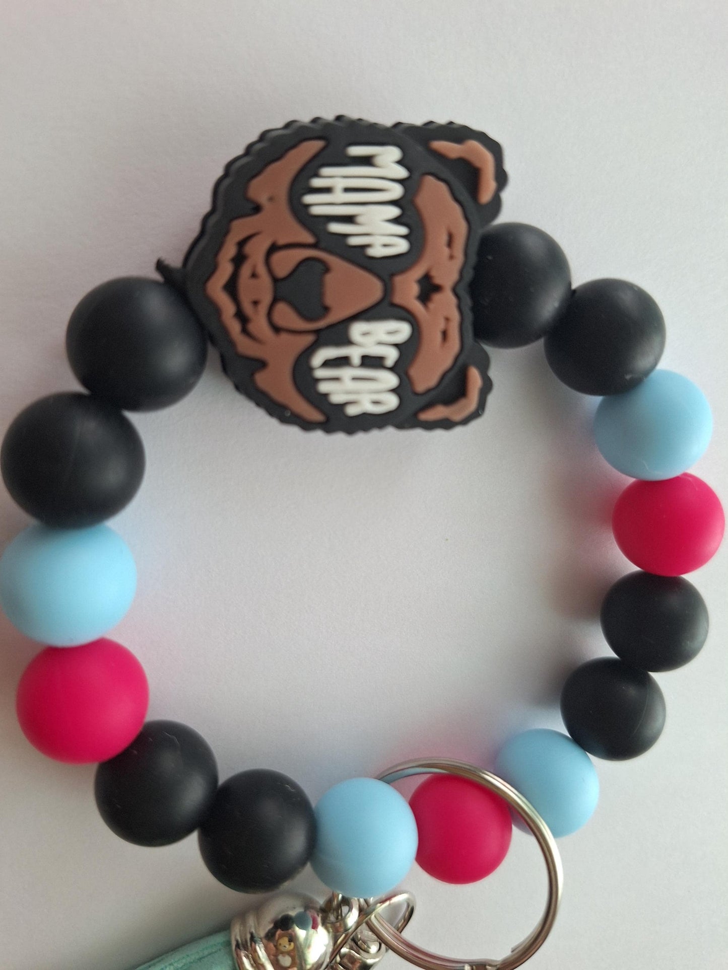 Silicone beaded wristlet keychain / mama bear silicone beaded wristlet keychain / mama bear glasses bag accessories key chain