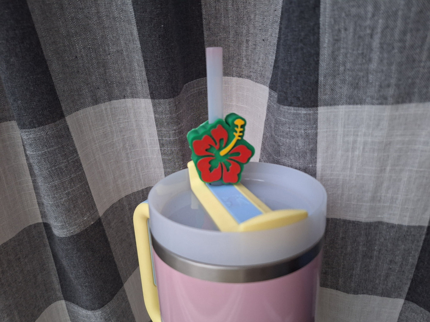3D printed red hibiscus flower straw buddy charm tumbler accessories / tumbler charm straw buddy / beach tropical flower straw topper charm