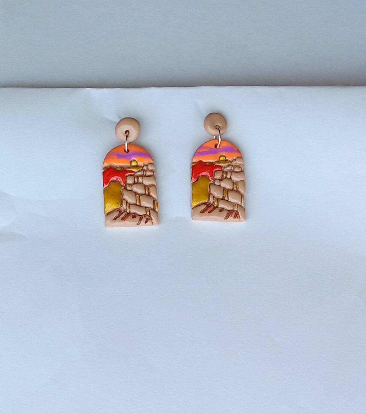 Kawaii landscape skyline earrings / polymer clay Grand Canyon dangle earrings / clay grand canyon jewelry / landscape trees earrings