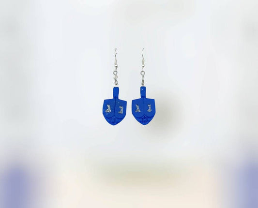 Kawaii blue silver dreidel earrings / clay dreidel dangle earrings / clay Hanukkah earrings / clay holiday Hanukkah jewelry