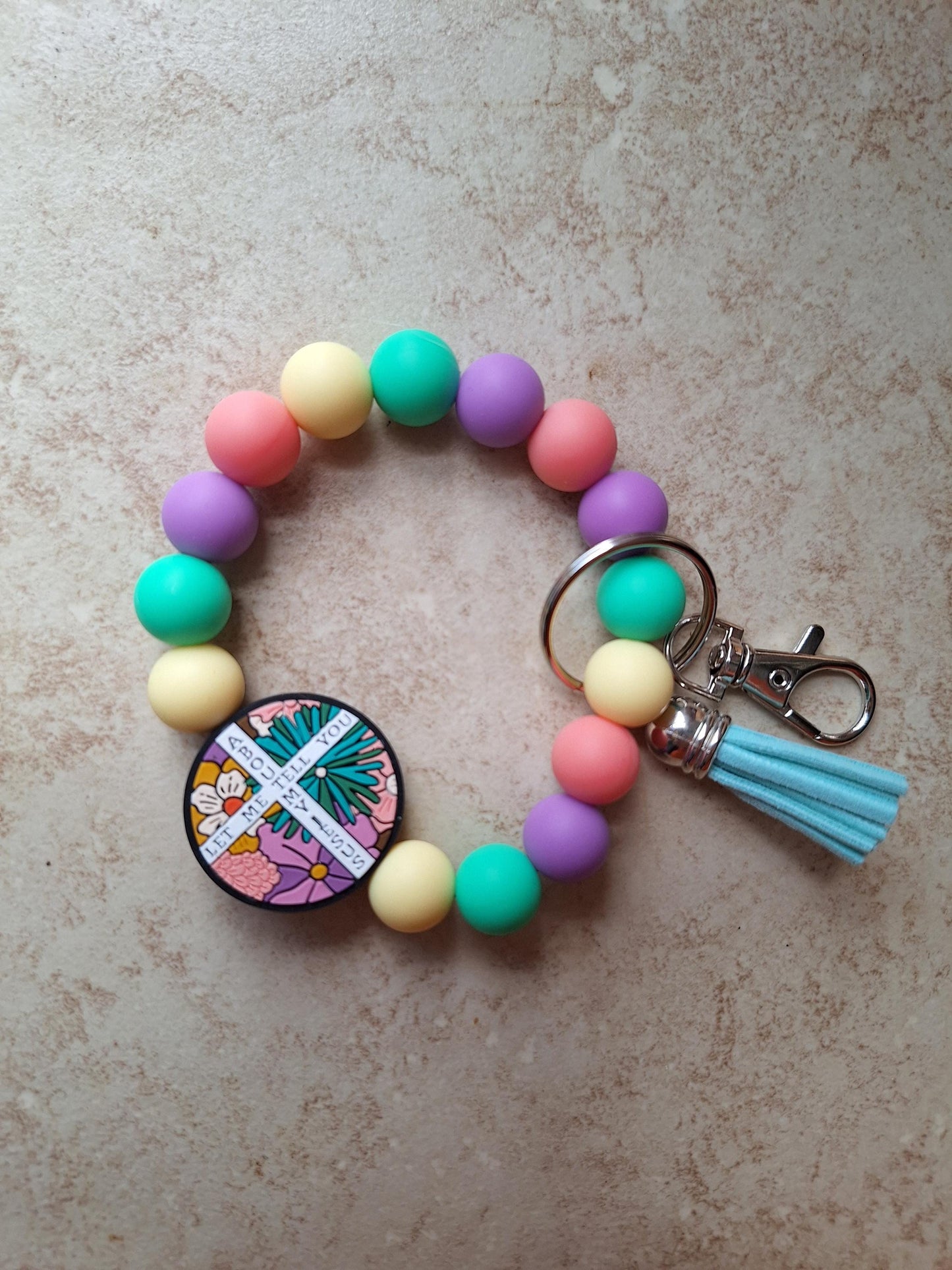 Silicone beaded wristlet keychain / let me tell you about Jesus cross beaded wristlet keychain / religious faith bag accessories key chain