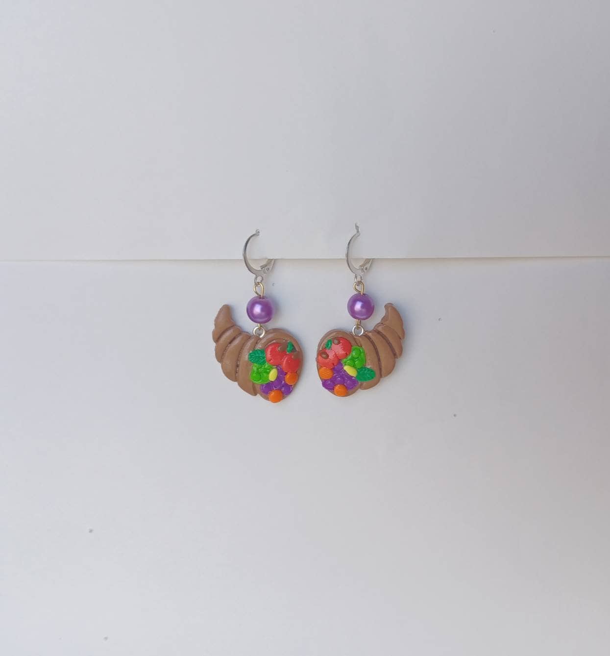 Kawaii cornucopia earrings / polymer clay thanksgiving cornucopia earrings / kawaii Thanksgiving holiday jewelry / holiday earrings