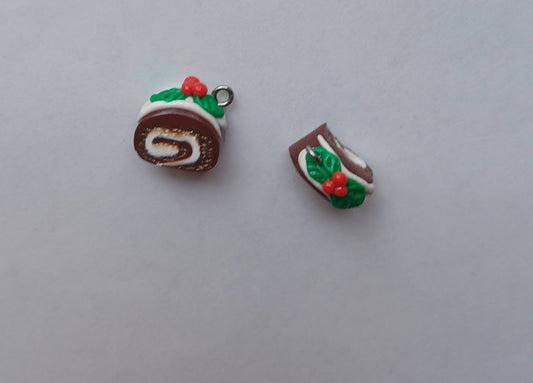 Kawaii Christmas yule log cake roll charms / polymer clay dessert charms / kawaii food candy clay charms / kawaii clay jewelry / cake charms