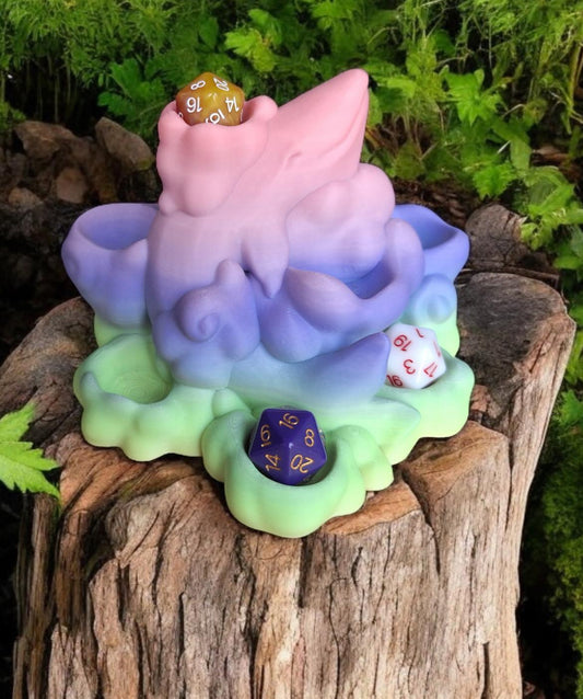 3D printed and painted whale in clouds dice stand holder tower / 3d sleepy whale dice tower / 3d printed d20 dice tower roller