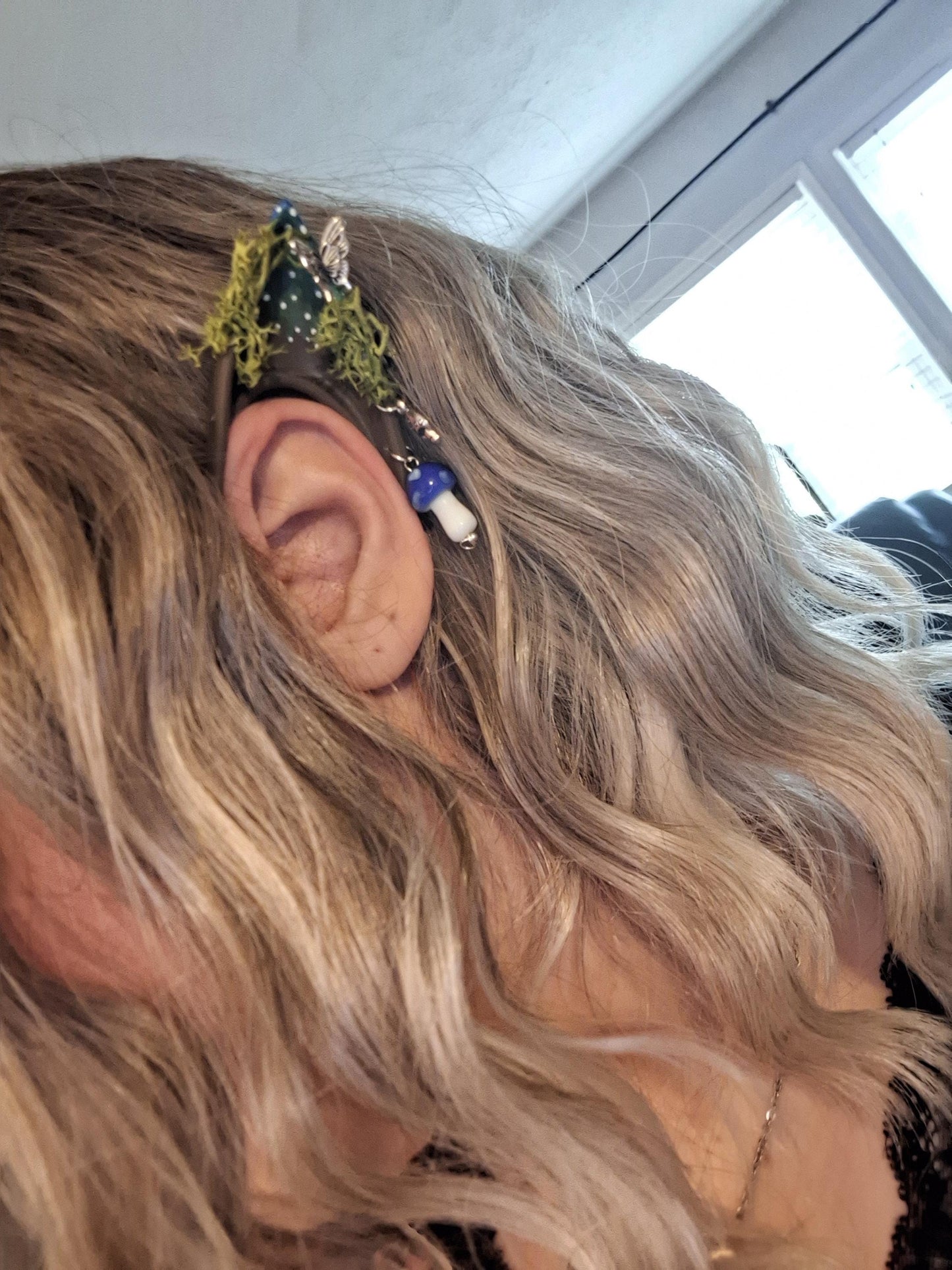 Blue mushroom toadstool rubber fairy pixie elf ears / halloween costume accessory cosplay elf ears / painted elf ears with earrings