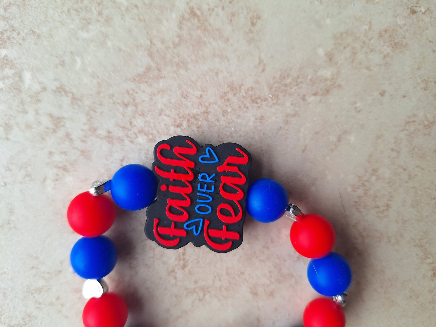 Silicone beaded wristlet keychain / faith over fear silicone beaded wristlet keychain / religious faith bag accessories key chain red blue
