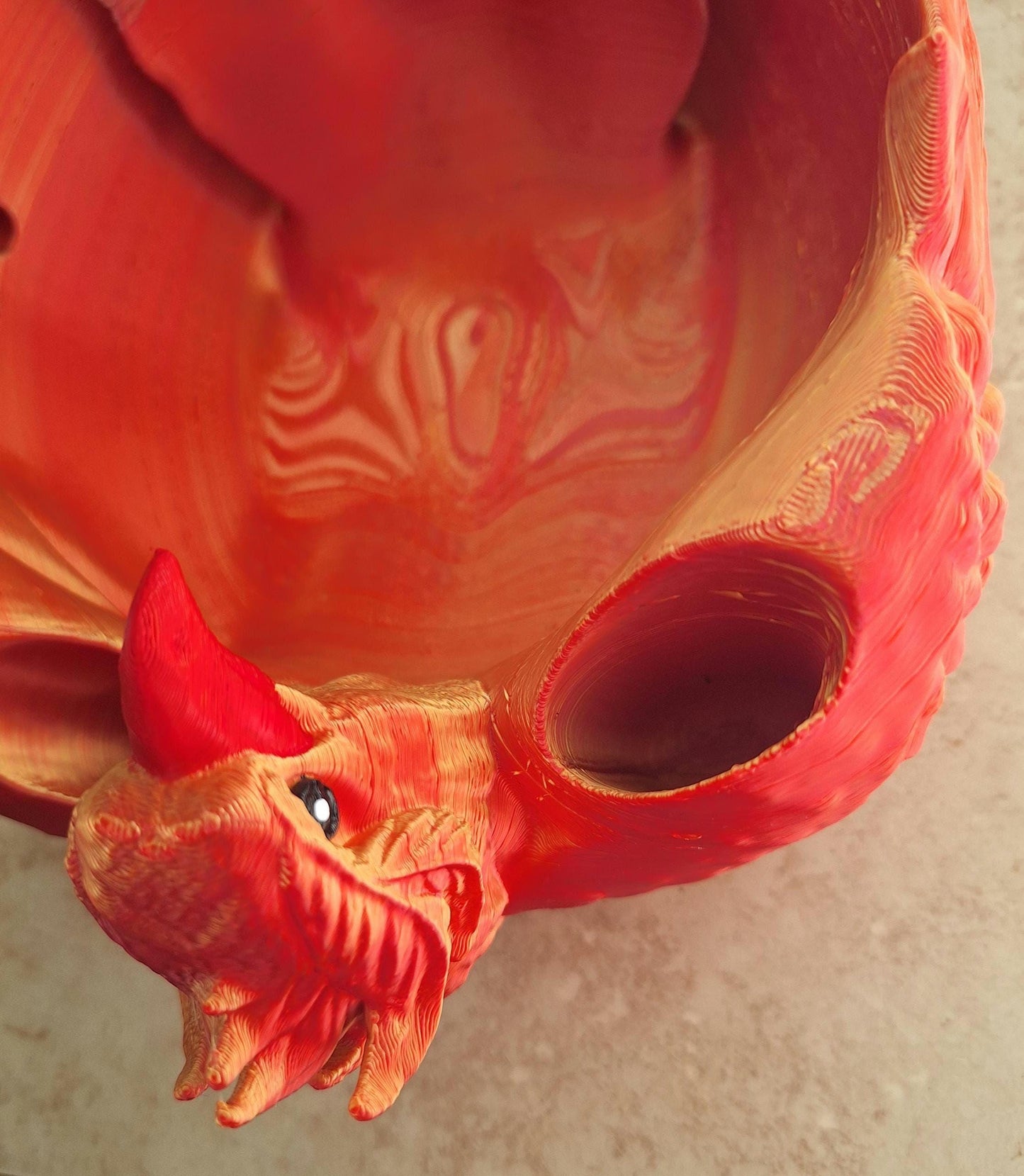 3D printed red orange Phoenix yarn bowl / 3d printed phoenix 3d printed animals figurine knick knack yarn bowl