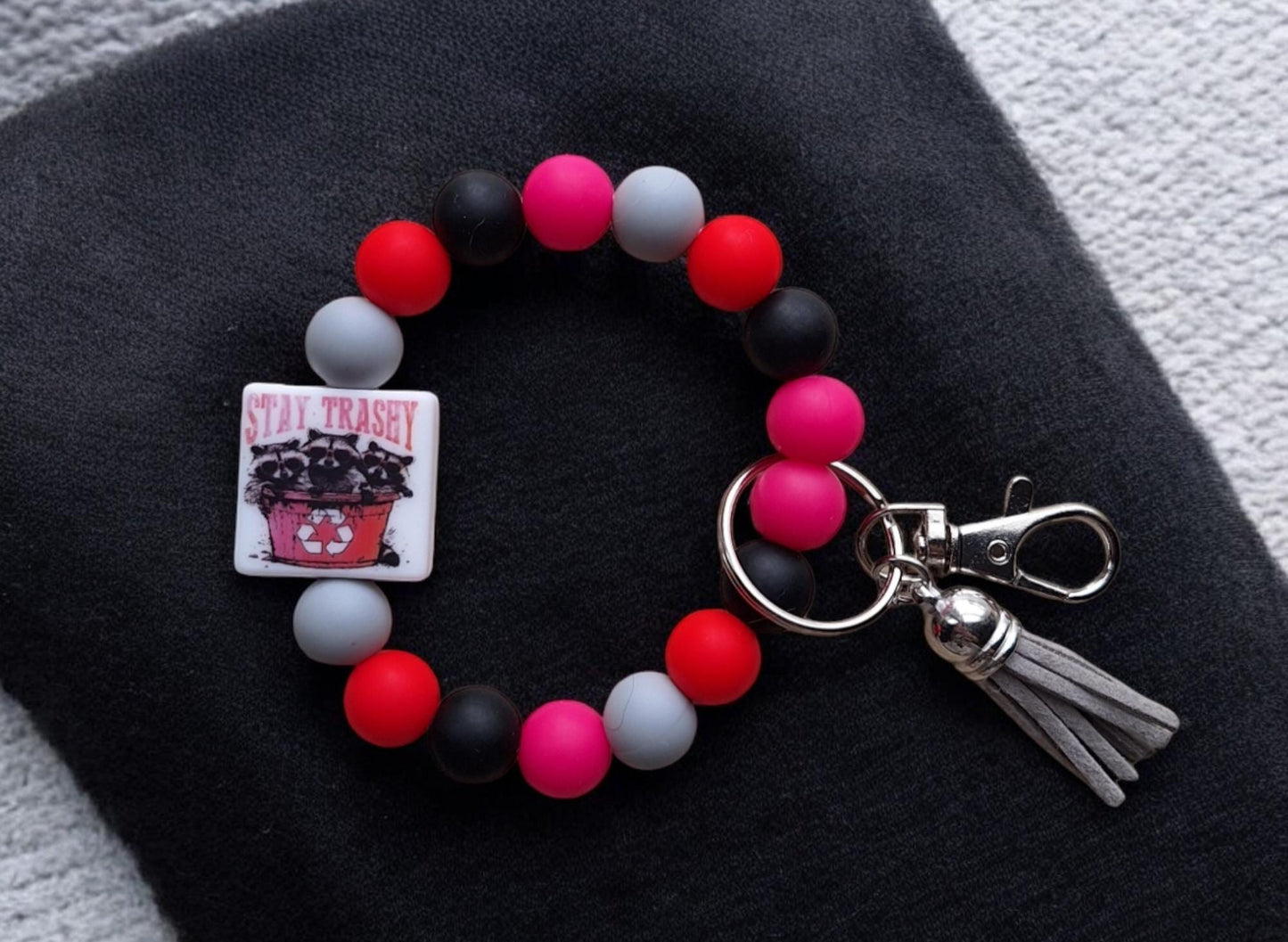 Silicone beaded wristlet stay trashy attitude silicone beaded wristlet keychain / raccoon bag accessories key chain gift