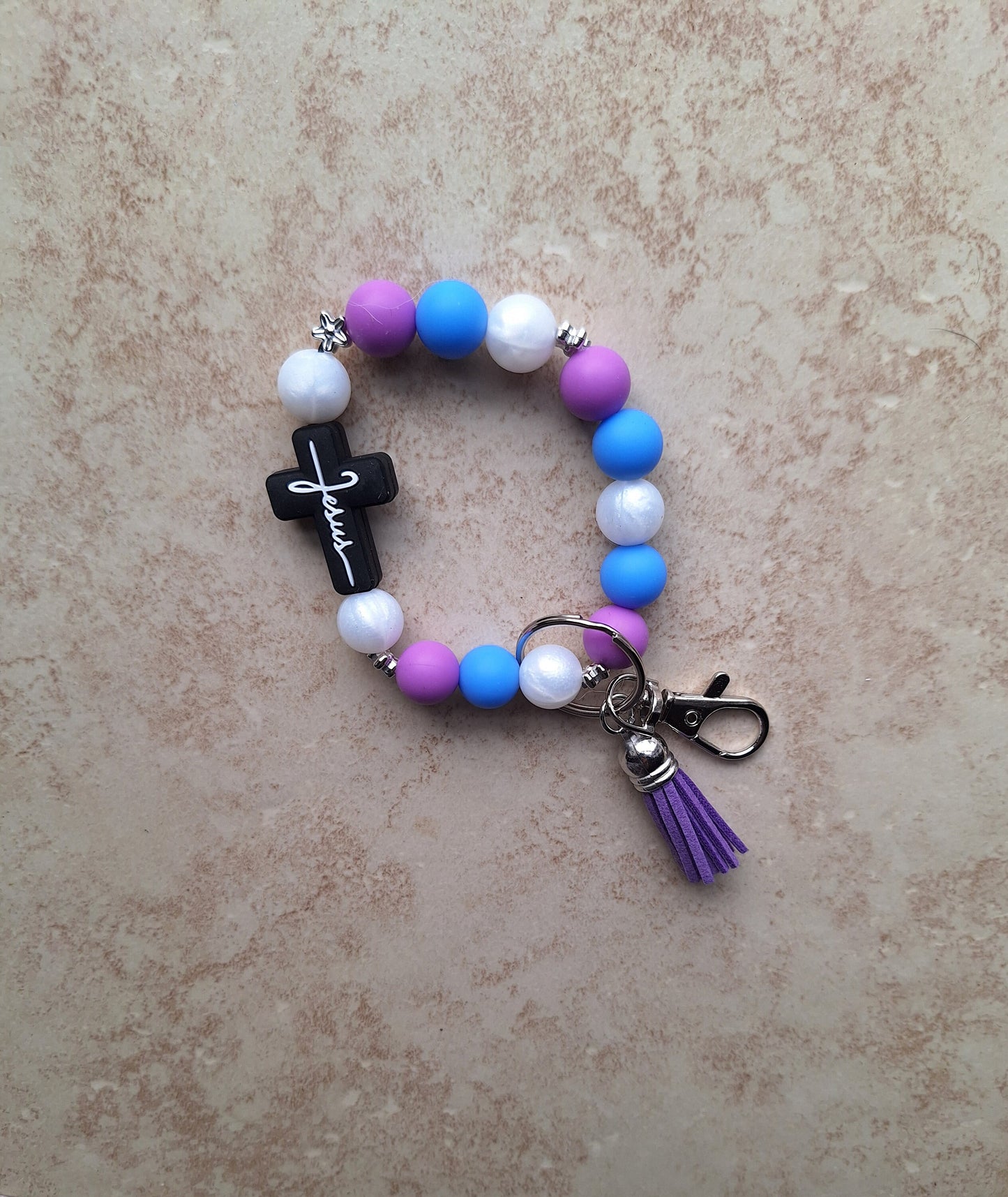 Silicone beaded wristlet keychain / Jesus cross silicone beaded wristlet keychain / religious faith bag accessories key chain gift