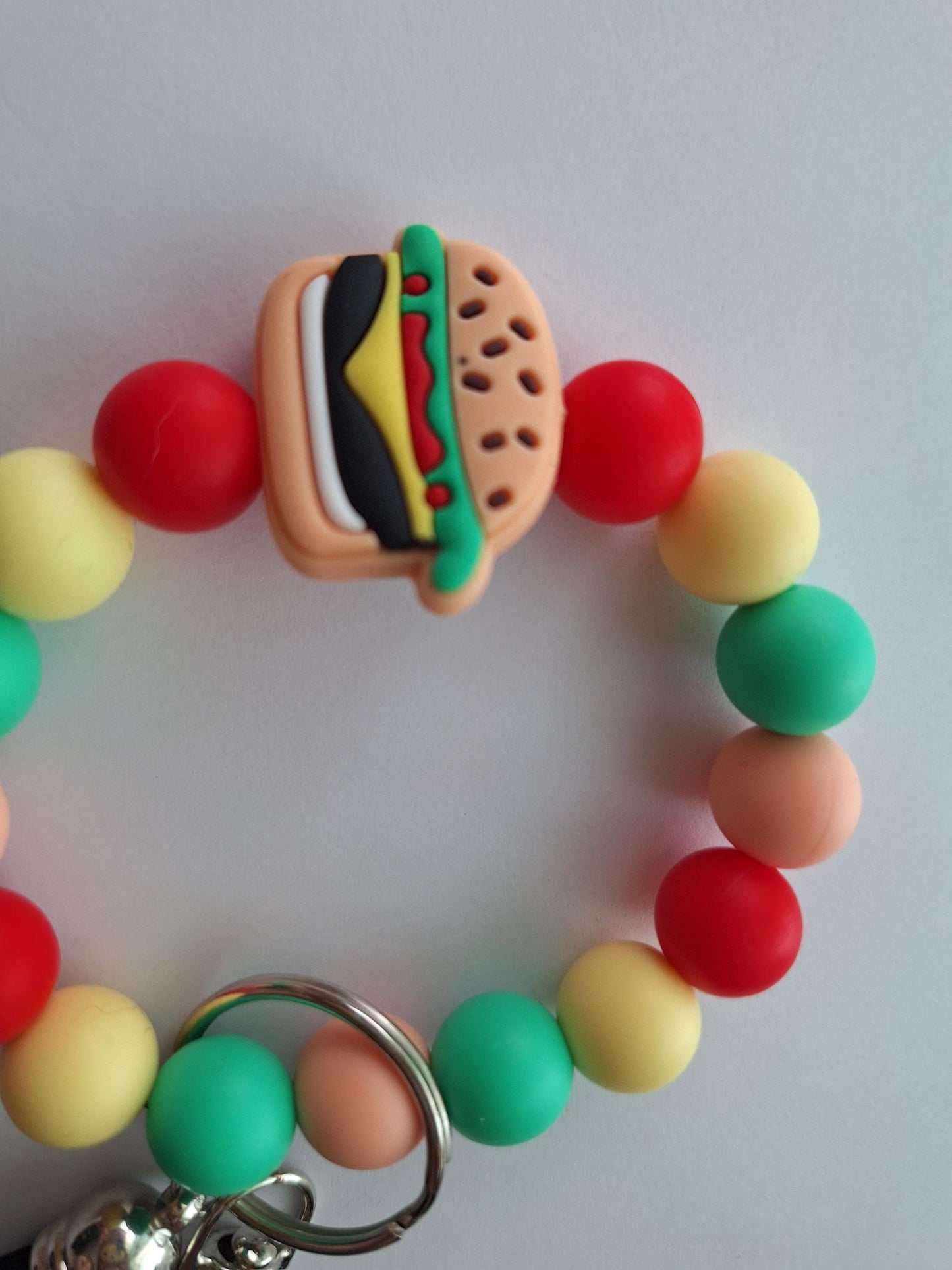 Silicone beaded wristlet keychain cute kawaii food silicone beaded wristlet keychain / hamburger cheeseburger bag accessories key chain