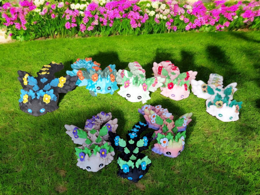 3D articulated floral axolotl dragon kosha / dragon straw cap / axolotl straw topper cover / 3d printed tumbler accessories